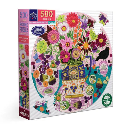 Fruits & Flowers Still Life 500 Piece Round Jigsaw Puzzle eeBoo