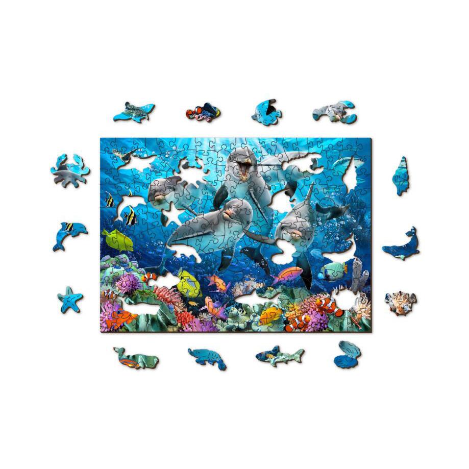 Happy Dolphins 200 Piece Wood Jigsaw Puzzle Wooden City