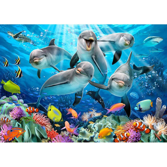 Happy Dolphins 200 Piece Wood Jigsaw Puzzle Wooden City