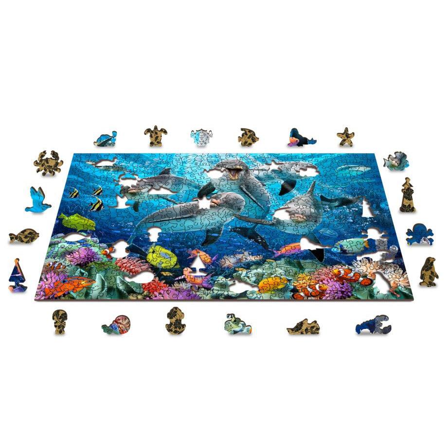 Happy Dolphins 505 Piece Wood Jigsaw Puzzle Wooden City