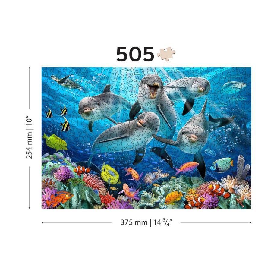 Happy Dolphins 505 Piece Wood Jigsaw Puzzle Wooden City