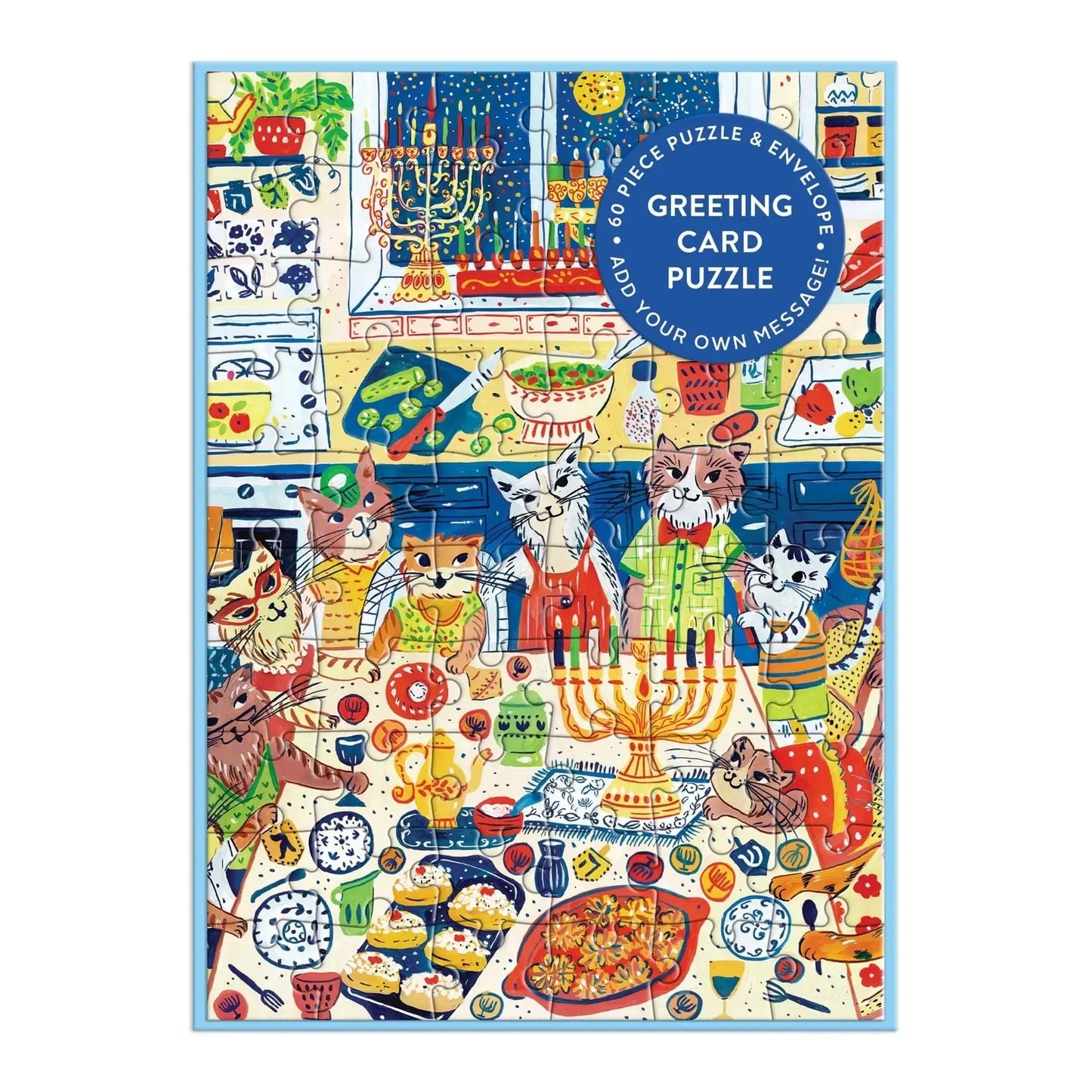 Happy Hanukcats Greeting Card 60 Piece Jigsaw Puzzle Galison