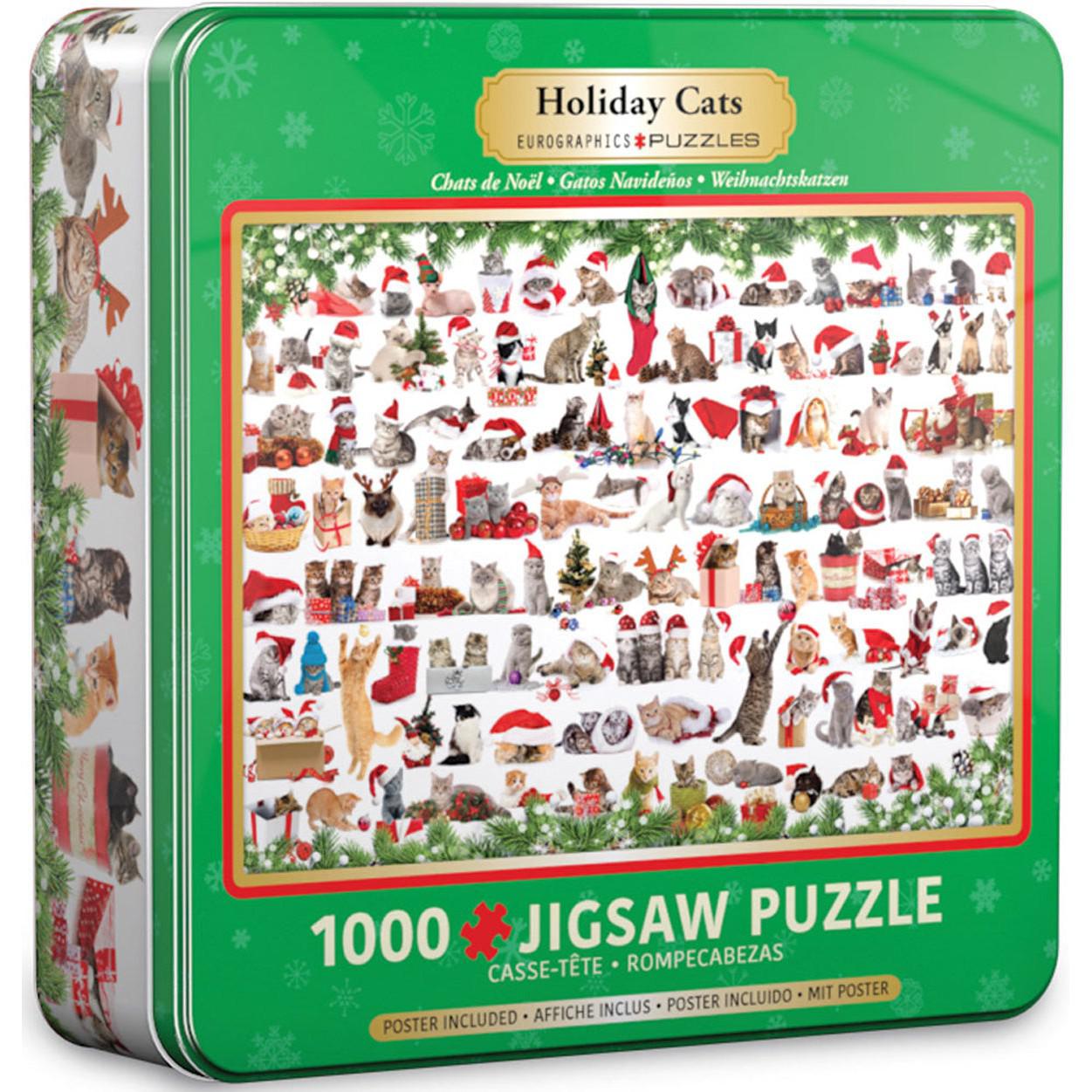 Holiday Cats 1000 Piece Jigsaw Puzzle in Tin Eurographics