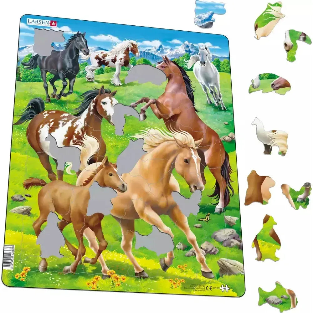 Horses in a Mountain Field 65 Piece Tray Jigsaw Puzzle Larsen