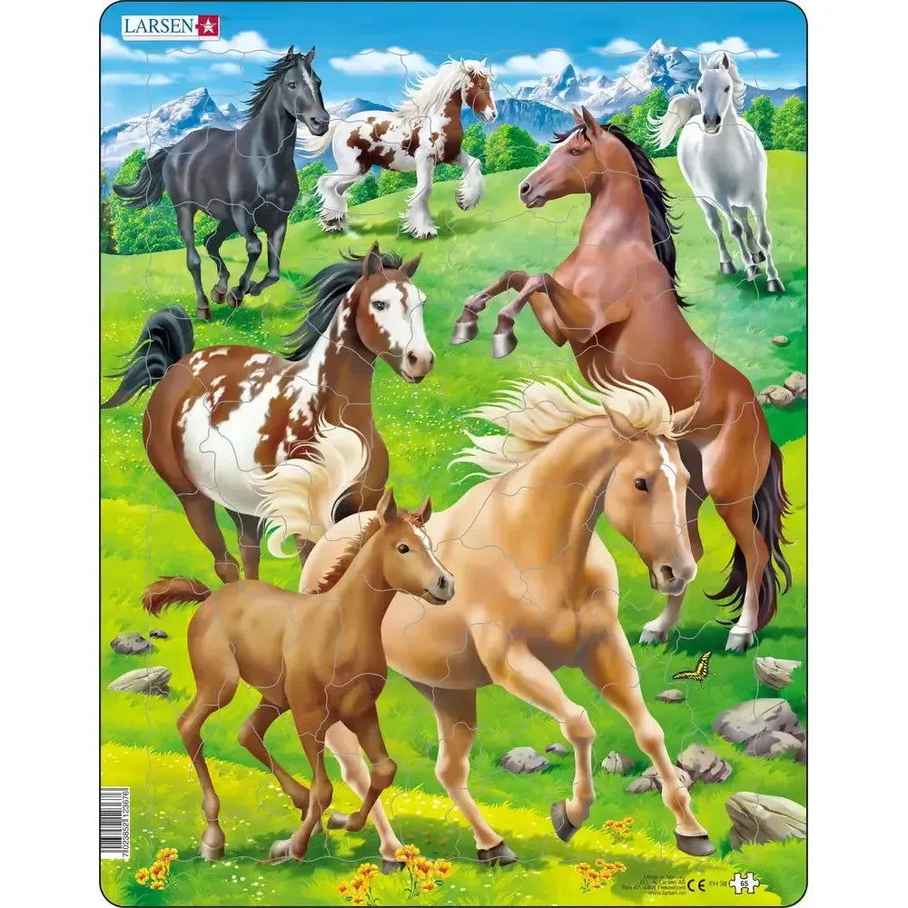 Horses in a Mountain Field 65 Piece Tray Jigsaw Puzzle Larsen