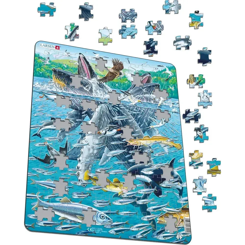 Humpback Whales in a School of Herrings 140 Piece Tray Jigsaw Puzzle Larsen