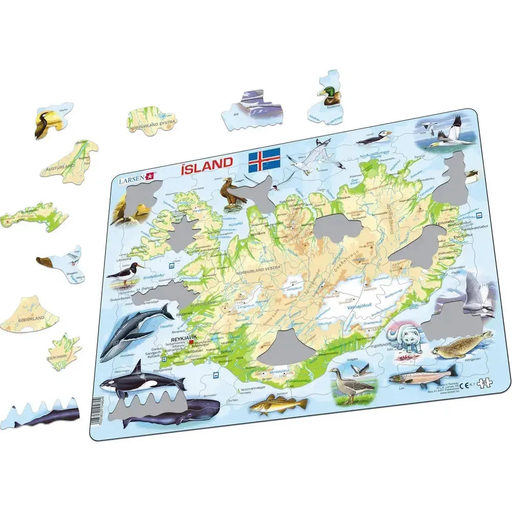 Iceland Map & Animals 81 Piece Tray Jigsaw Puzzle Larsen