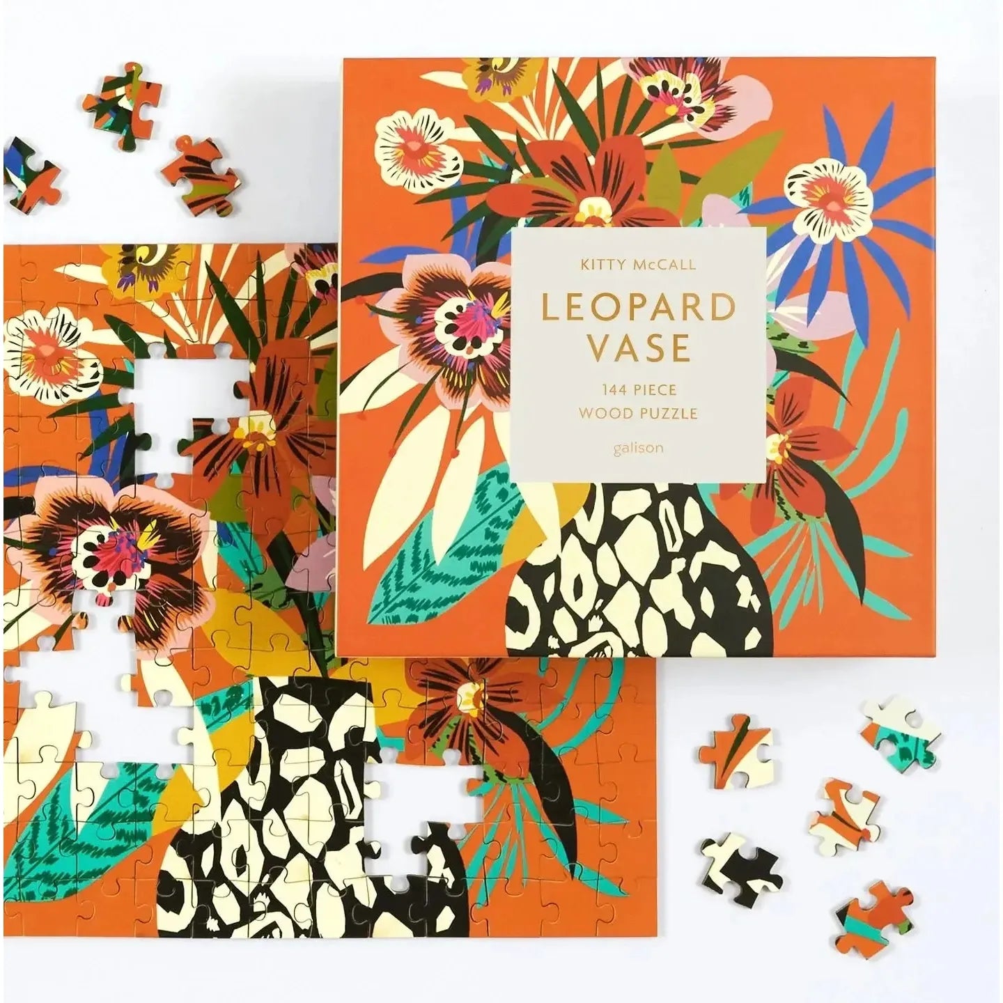 Leopard Vase by Kitty McCall 144 Piece Wood Jigsaw Puzzle Galison