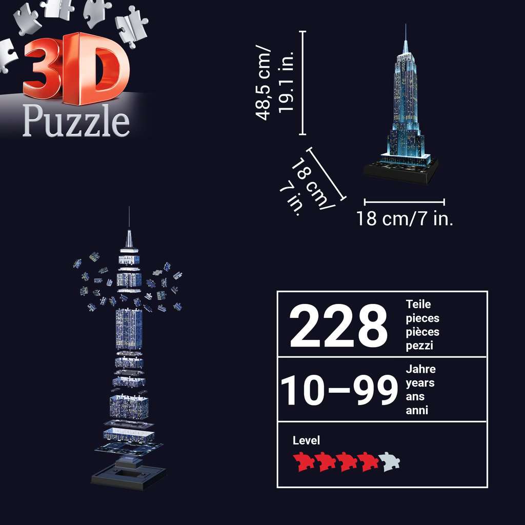 Light-Up Empire State Building 228 Piece 3D Jigsaw Puzzle Ravensburger