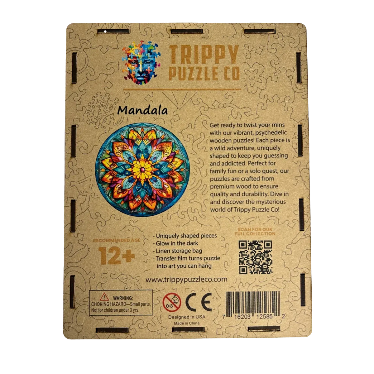Mandala 300 Piece Wooden Round Jigsaw Puzzle Trippy