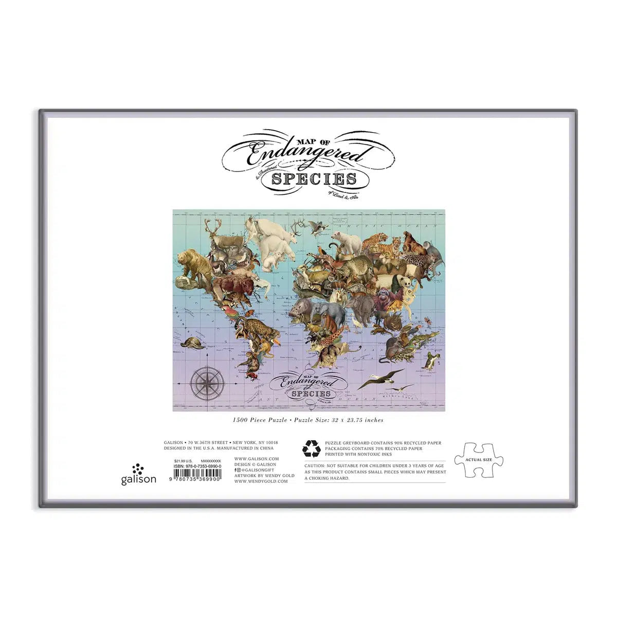 Map of Endangered Species 1500 Piece Jigsaw Puzzle Galison