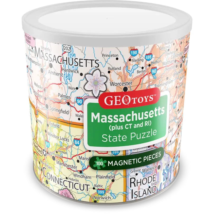 Massachusetts (+ CT & RI) State 100 Piece Magnetic Jigsaw Puzzle Geotoys