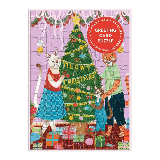 Meowy Christmas Greeting Card 60 Piece Jigsaw Puzzle Galison