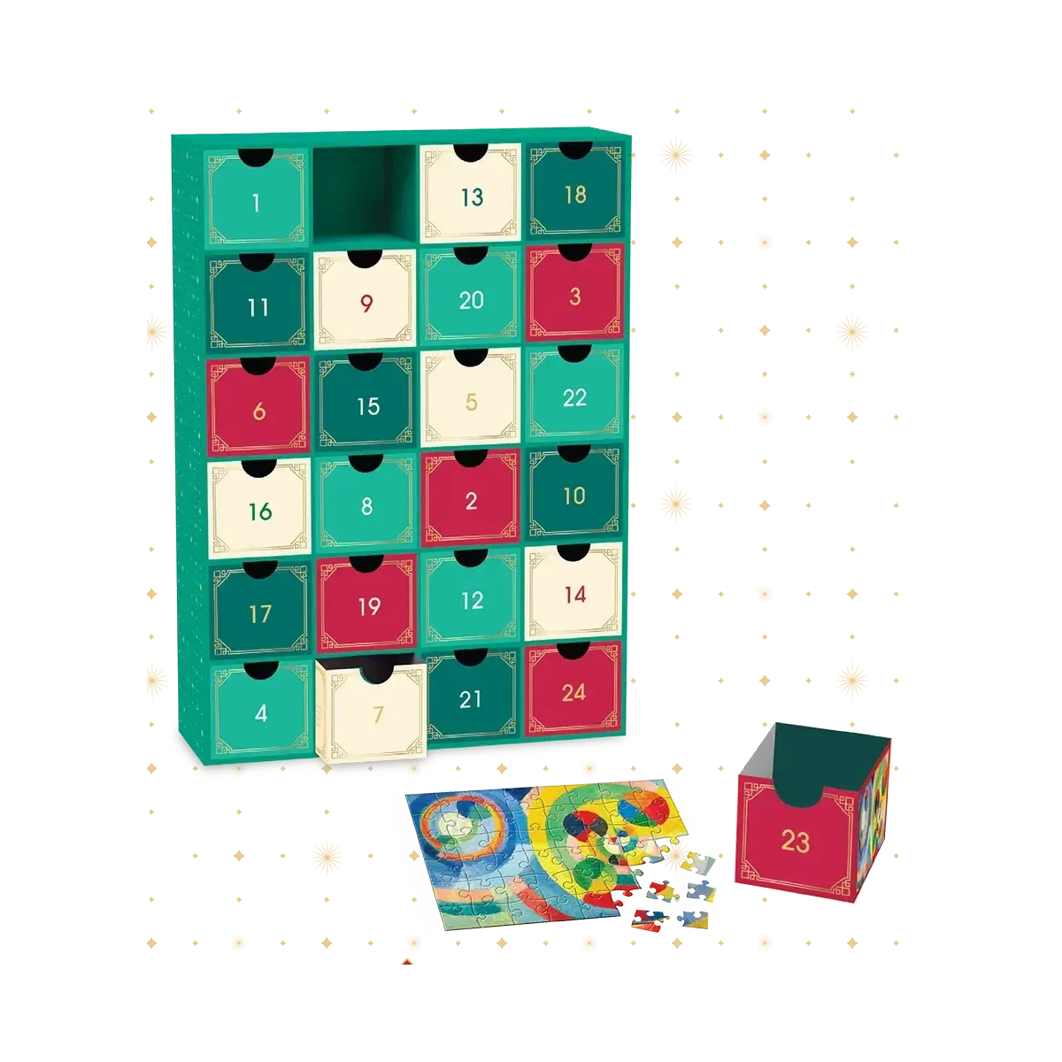 Modern Art Christmas Advent Calendar - 24 Set of 50 Piece Mini Jigsaw Puzzles Eurographics