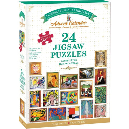 Modern Art Christmas Advent Calendar - 24 Set of 50 Piece Mini Jigsaw Puzzles Eurographics