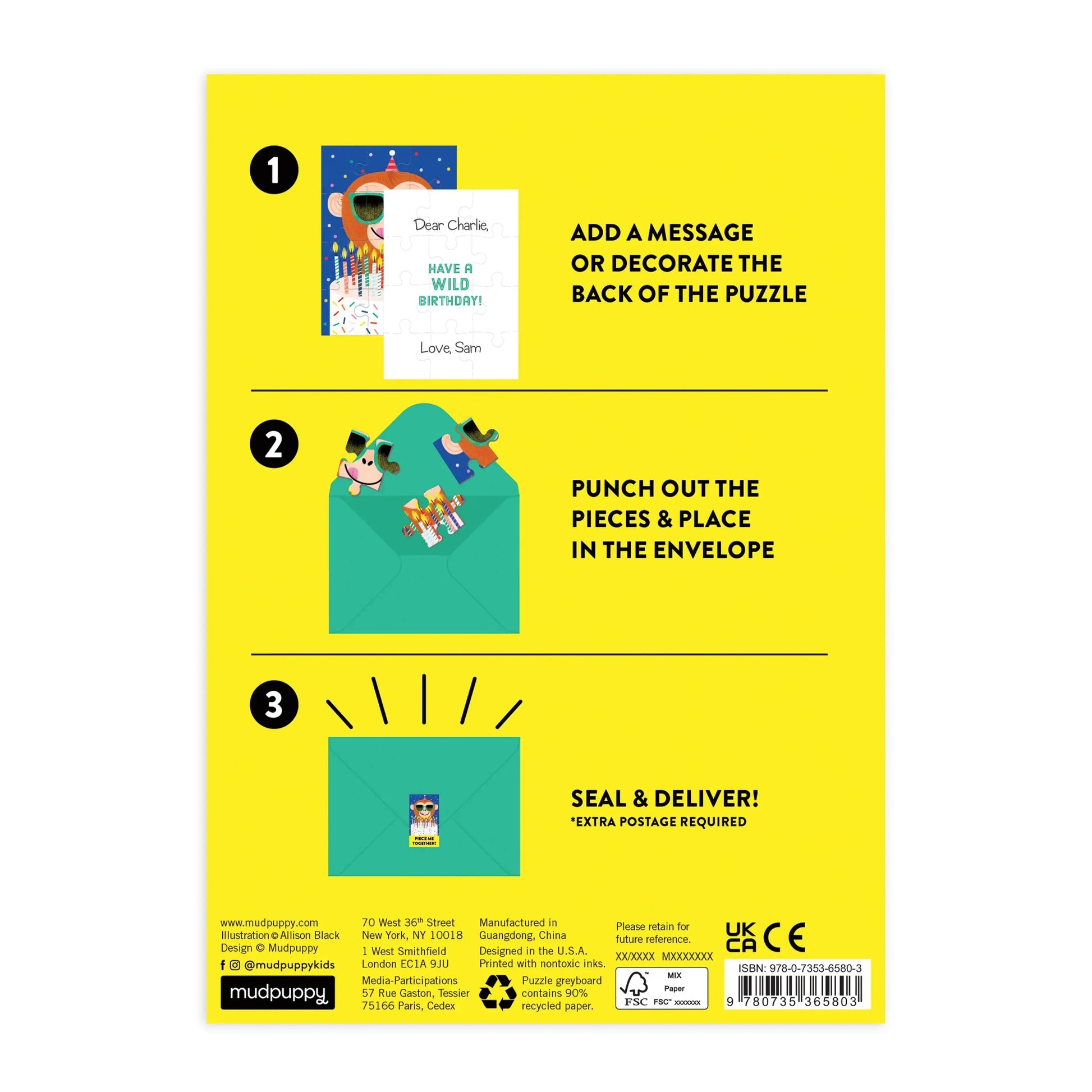 Monkey Cake Birthday Greeting Card 12 Piece Jigsaw Puzzle Mudpuppy