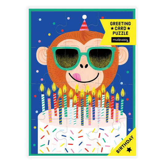 Monkey Cake Birthday Greeting Card 12 Piece Jigsaw Puzzle Mudpuppy