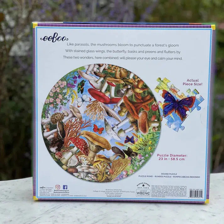 Mushroom & Butterflies 500 Piece Round Jigsaw Puzzle eeBoo