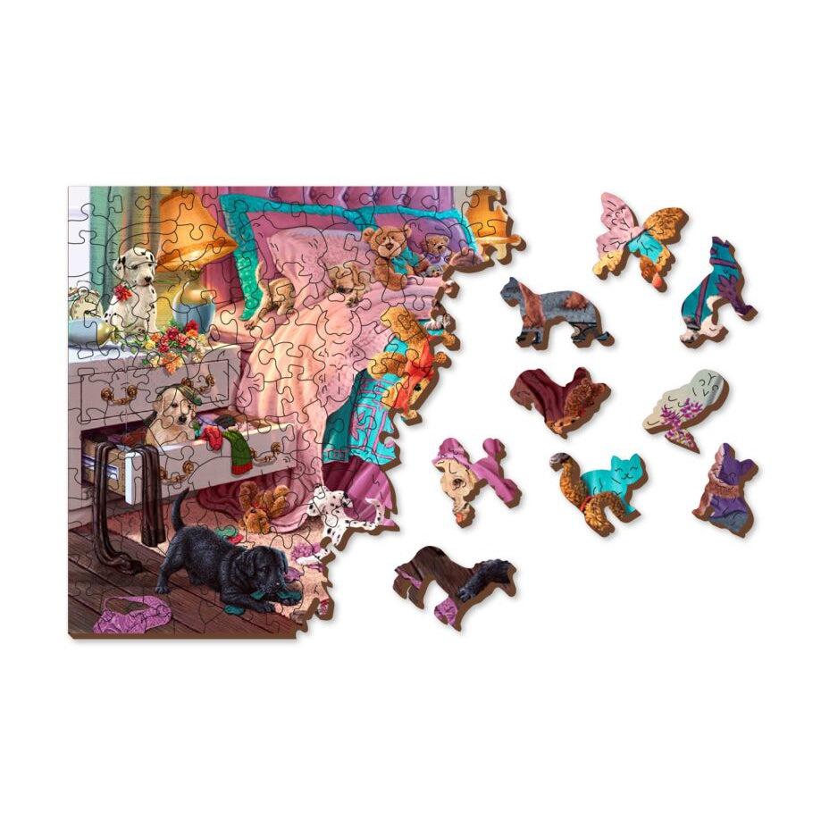 Naughty Puppies 505 Piece Wood Jigsaw Puzzle Wooden City