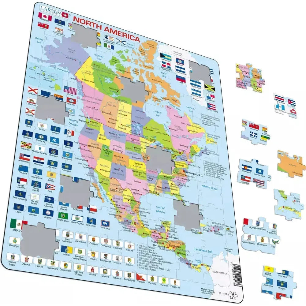 North America Map 70 Piece Tray Jigsaw Puzzle Larsen