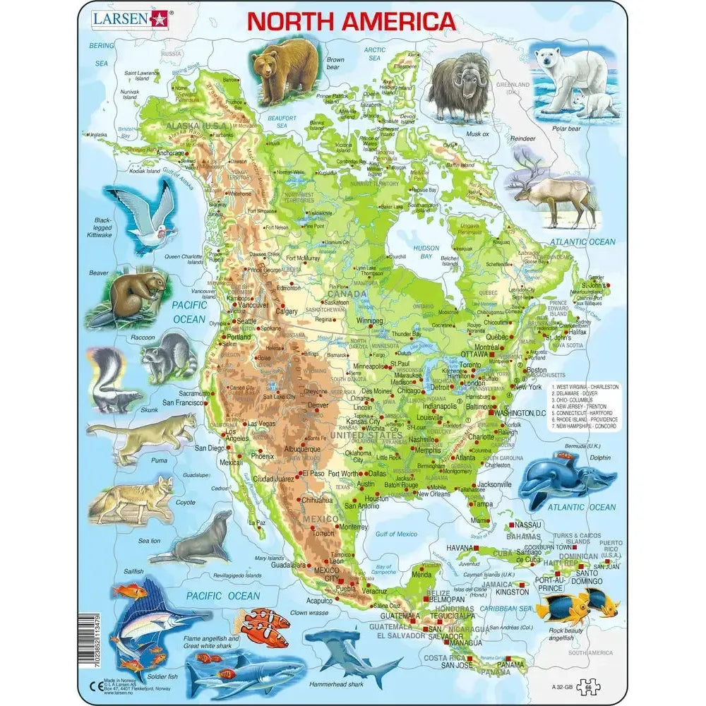 North America Topographic Map 66 Piece Tray Jigsaw Puzzle Larsen