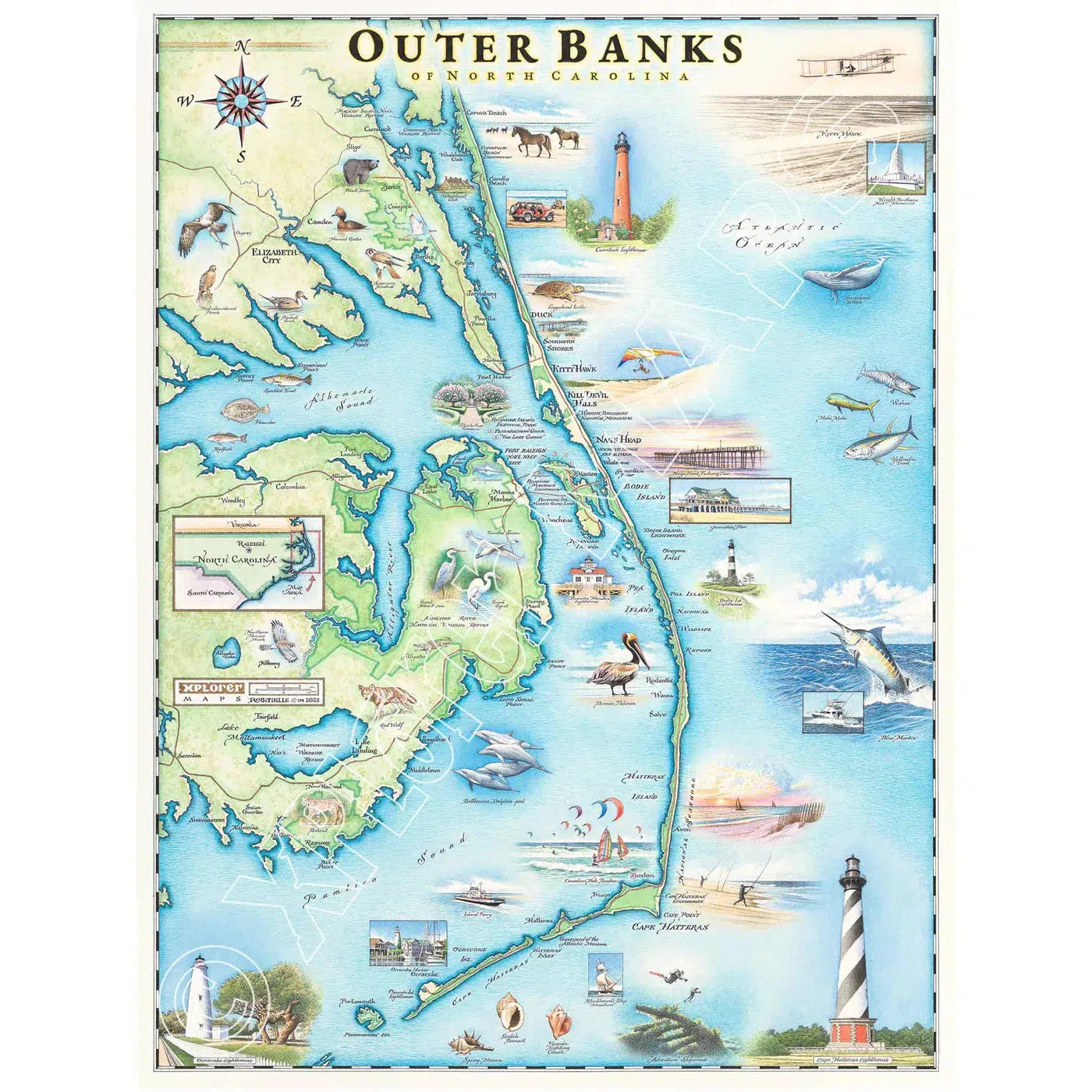 Outer Banks of North Carolina 1000 Piece Jigsaw Puzzle Xplorer Maps