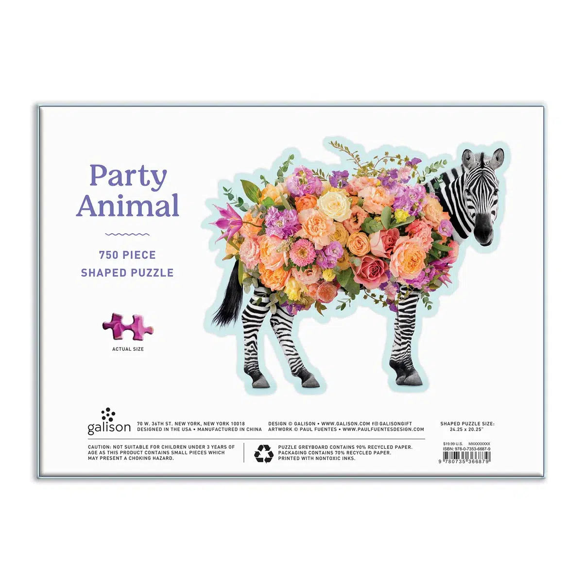 Party Animal 750 Piece Zebra Shaped Jigsaw Puzzle Galison