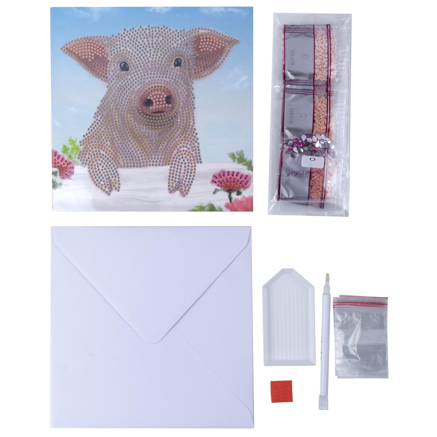 Pig on the Fence Crystal Art Card Kit Craft Buddy