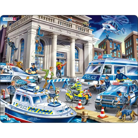 Police Catching the Bank Robbers 43 Piece Tray Jigsaw Puzzle Larsen
