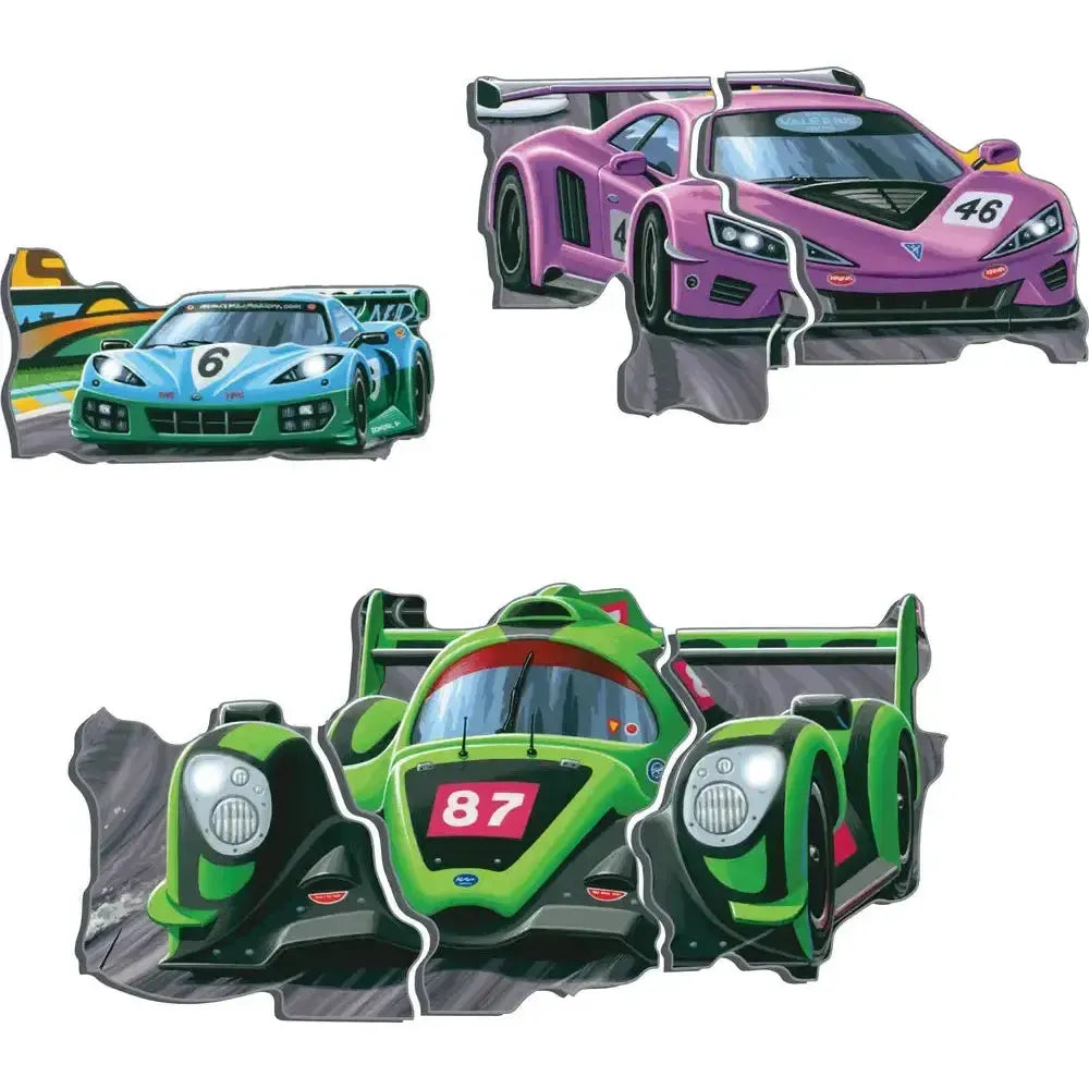 Sticker Puzzle Racing Racing Cars 38 Piece Tray Jigsaw Puzzle Larsen – Puzzle Merchant