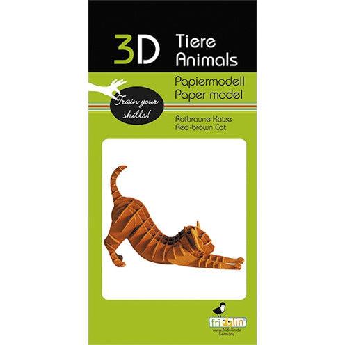 Red-Brown Cat 3D Cardboard Model Kit Fridolin