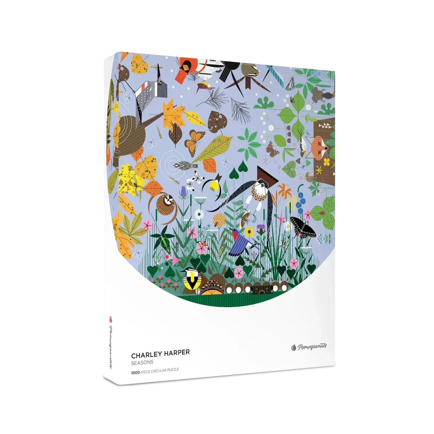 Seasons by Charley Harper 1000 Piece Round Jigsaw Puzzle Pomegranate
