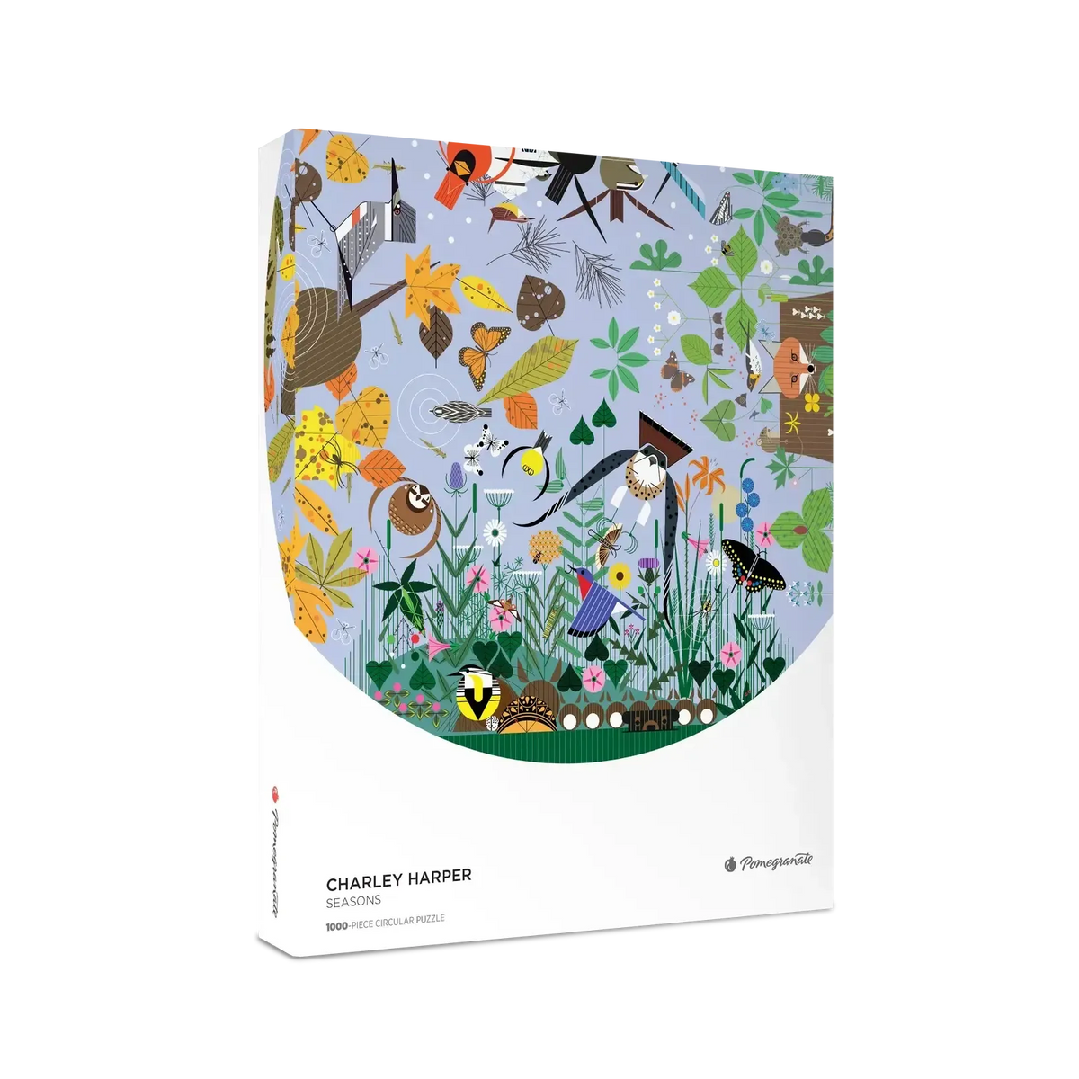 Seasons by Charley Harper 1000 Piece Round Jigsaw Puzzle Pomegranate