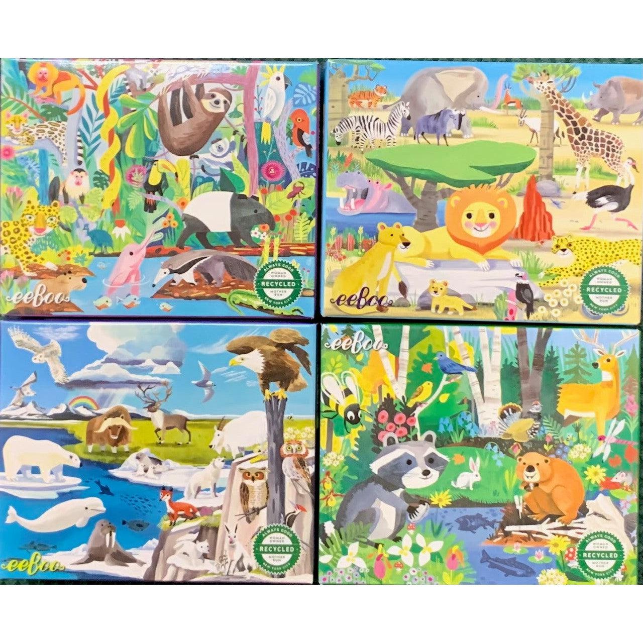 Set of 4 Wild Habitats Animal 36 Piece Mini Jigsaw Puzzles eeBoo