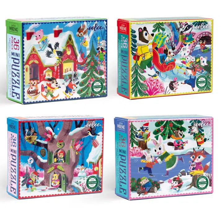 Set of 4 Woodland Holiday 36 Piece Mini Jigsaw Puzzles eeBoo