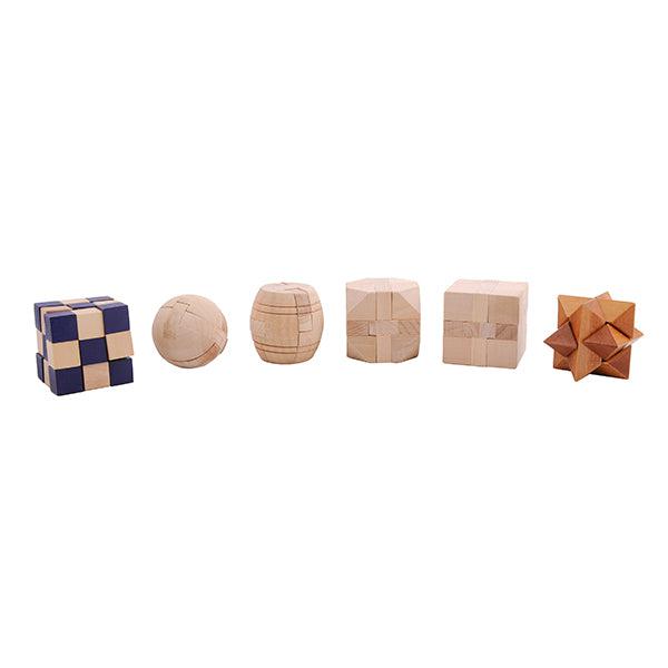 Set of 6 Mini Wooden Brain Teaser Puzzles Mind Matters