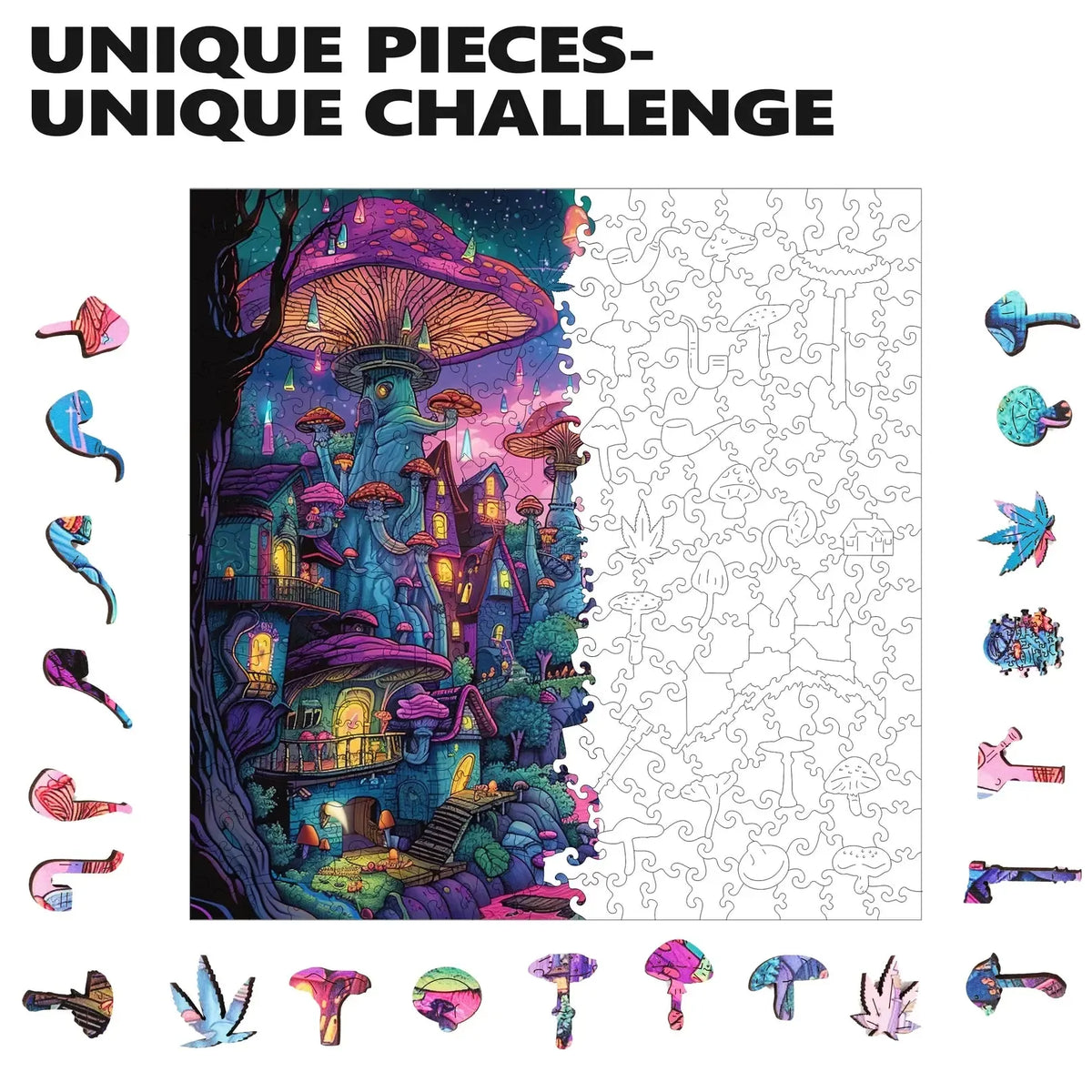 Shroomopolis 300 Piece Wooden Jigsaw Puzzle Trippy