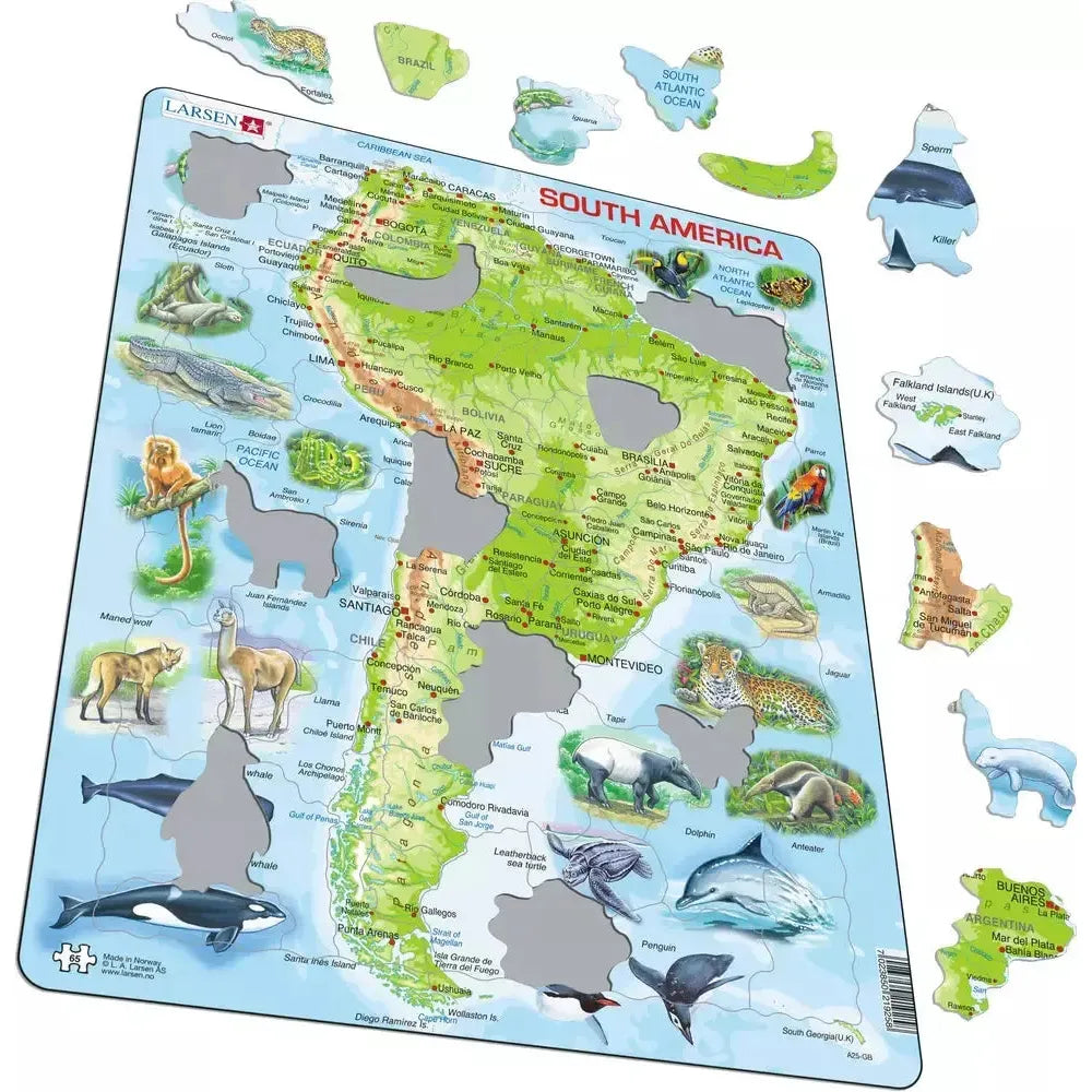 South America Topographic Map 65 Piece Tray Jigsaw Puzzle Larsen