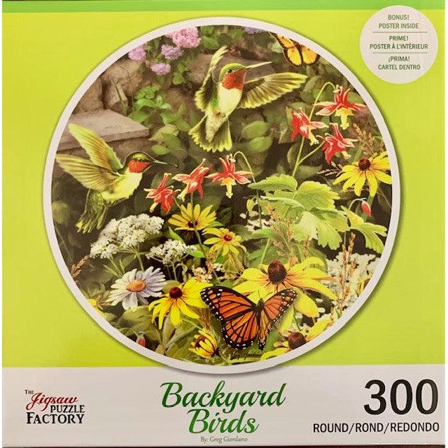 Spring Garden Backyard Birds 300 Piece Round Jigsaw Puzzle Leap Year