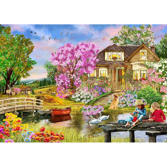 Springtime Cottage 200 Piece Wood Jigsaw Puzzle Wooden City