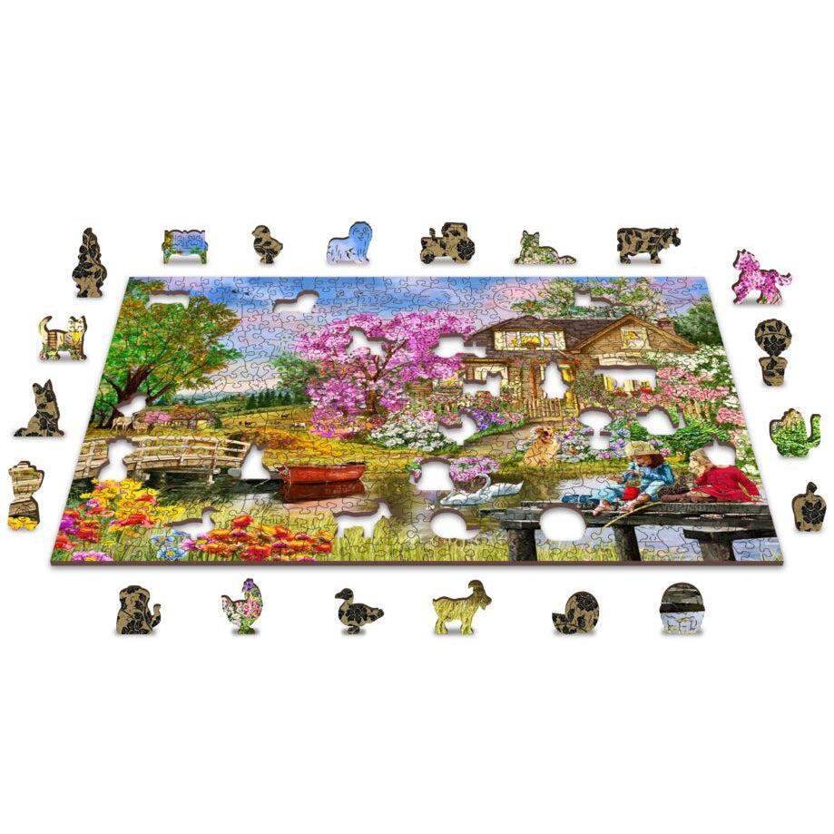 Springtime Cottage 505 Piece Wood Jigsaw Puzzle Wooden City