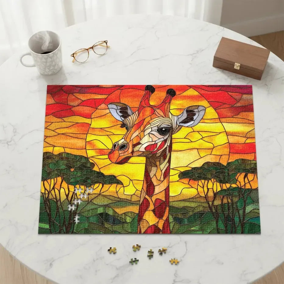Sunset Giraffe 1000 Piece Jigsaw Puzzle Final Piece