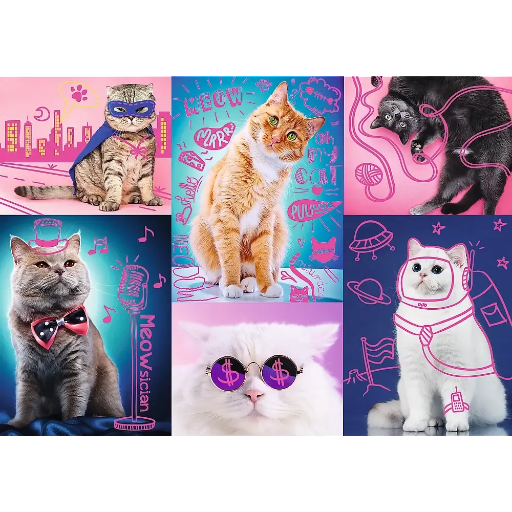 Super Cats Neon Line 1000 Piece Panoramic Jigsaw Puzzle Trefl