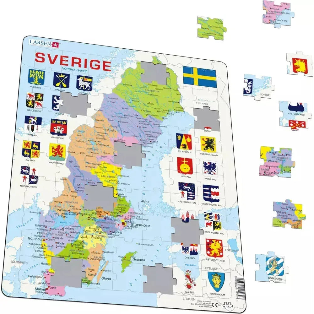 Sweden Map 70 Piece Tray Jigsaw Puzzle Larsen