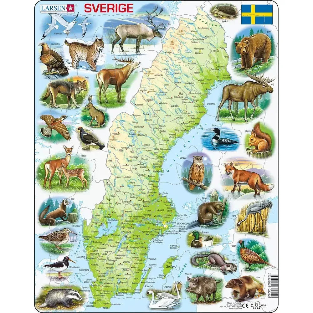 Sweden Map & Animals 71 Piece Tray Jigsaw Puzzle Larsen