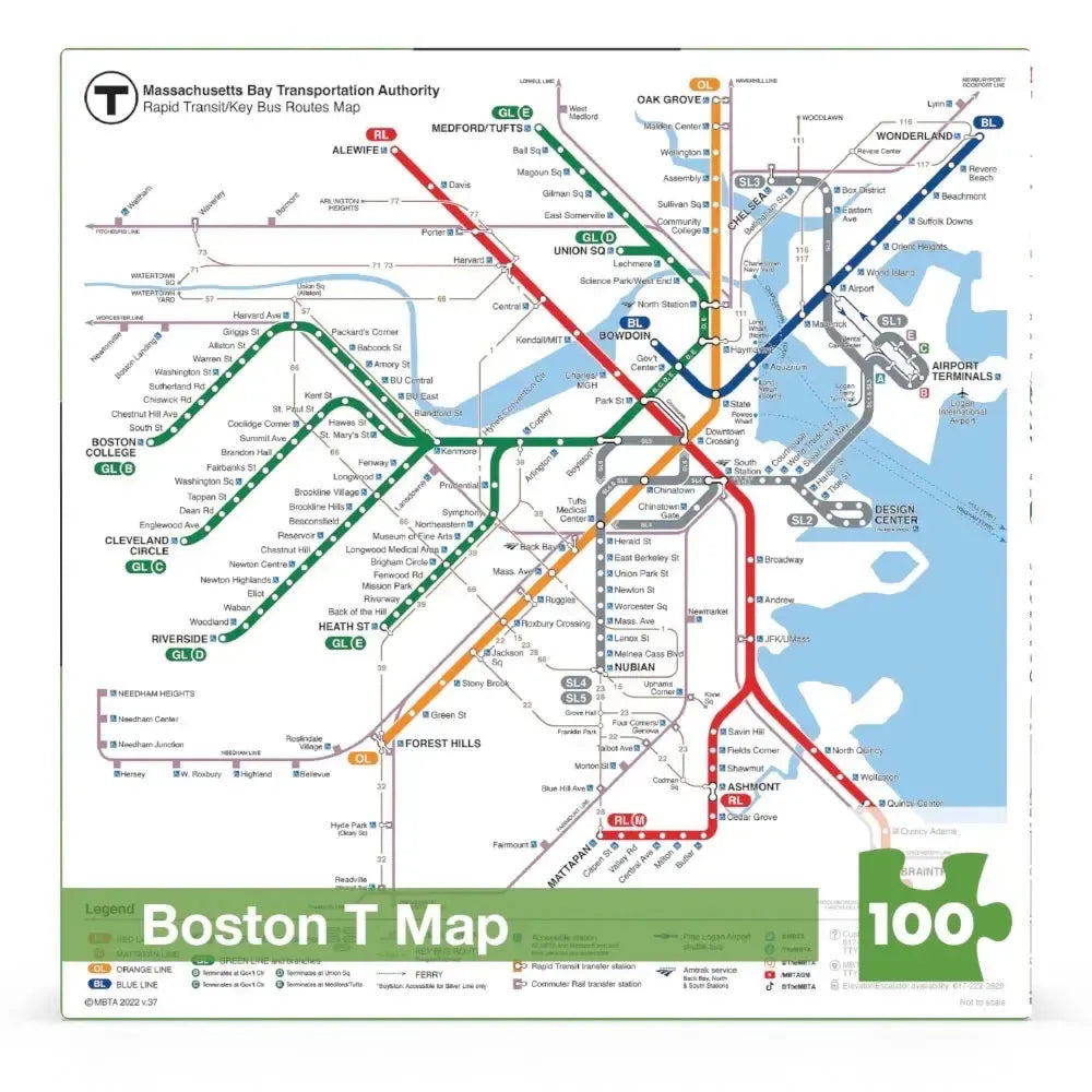 The Boston T Subway Map 100 Piece Mini Jigsaw Puzzle NYPC