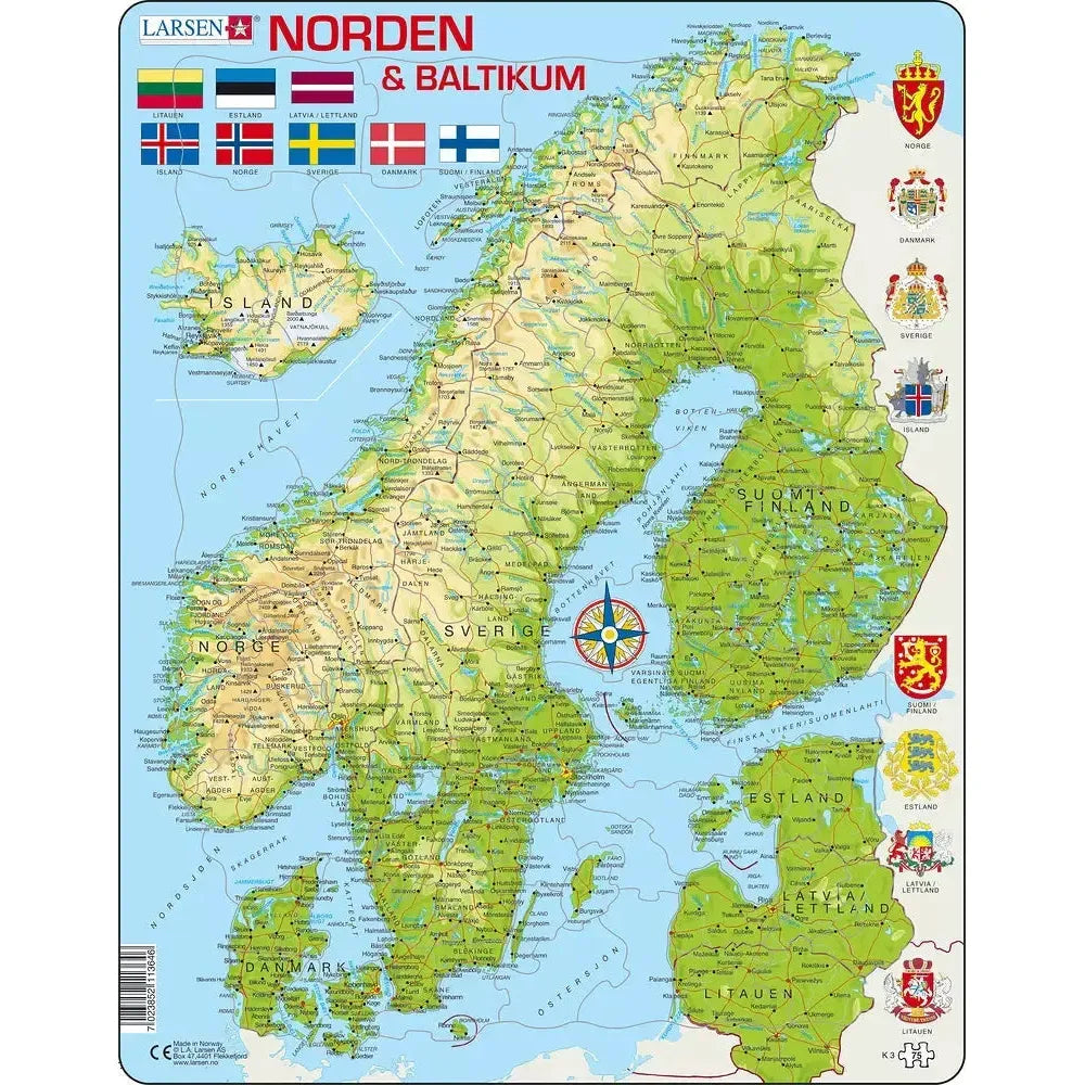 The Nordics & the Baltics 75 Piece Tray Jigsaw Puzzle Larsen