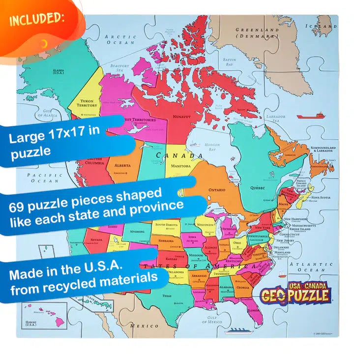 USA & Canada GeoPuzzle 69 Piece Jigsaw Puzzle Geotoys