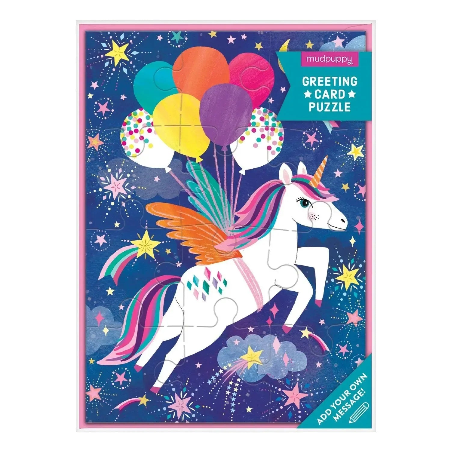 Unicorn Birthday Party Greeting Card 12 Piece Jigsaw Puzzle Mudpuppy