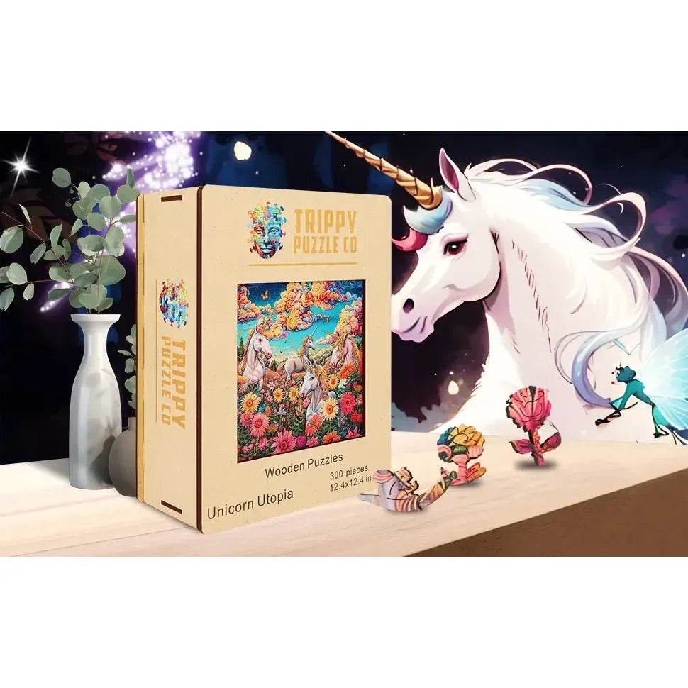 Unicorn Utopia 300 Piece Wooden Jigsaw Puzzle Trippy